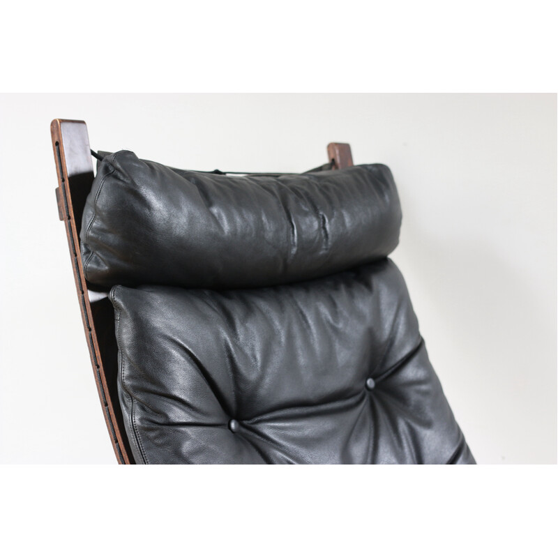 Fauteuil vintage Siesta avec ottoman en cuir par Ingmar Relling pour Westnofa, 1970