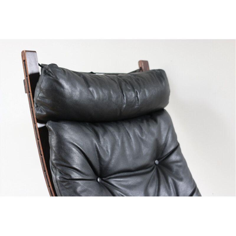 Vintage Siesta armchair with leather ottoman by Ingmar Relling for Westnofa, 1970