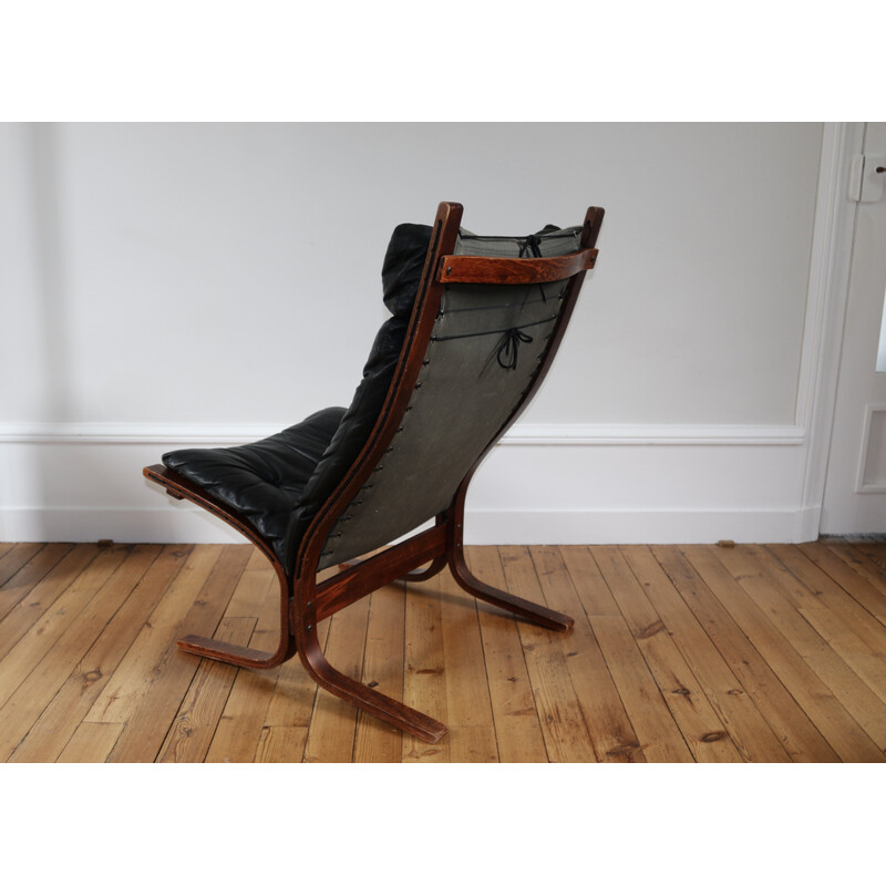 Vintage Siesta armchair with leather ottoman by Ingmar Relling for Westnofa, 1970