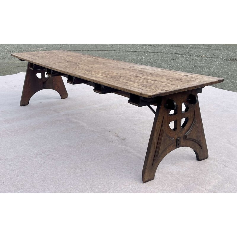 Vintage community table in oak and fir, 1930