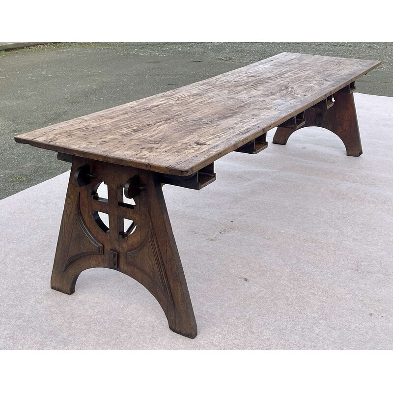 Vintage community table in oak and fir, 1930