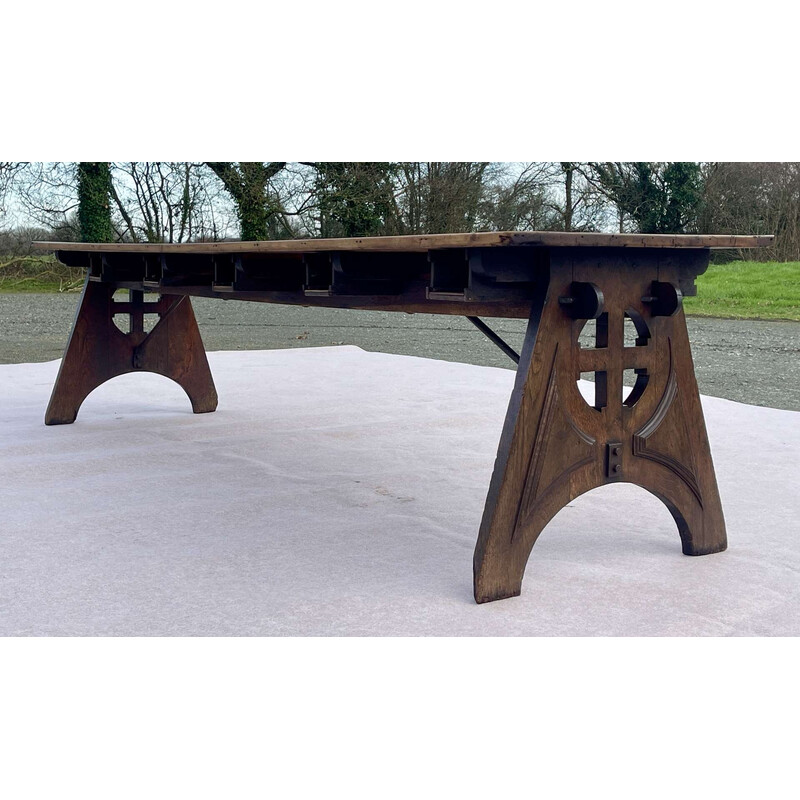 Table de communauté vintage en chêne et sapin, 1930