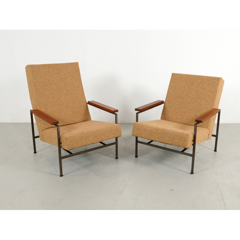 Paire de fauteuils jaunes en métal et tissu de Rob Parry pour Gelderland - 1960