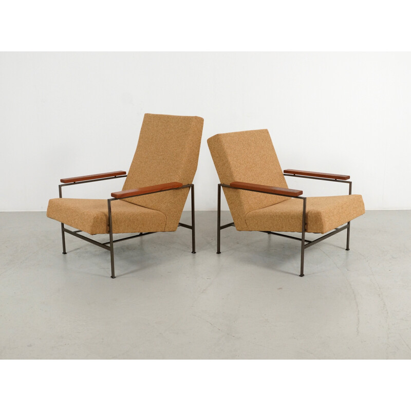 Dutch yellow easy chairs in metal and fabric by Rob Parry for Gelderland - 1960s