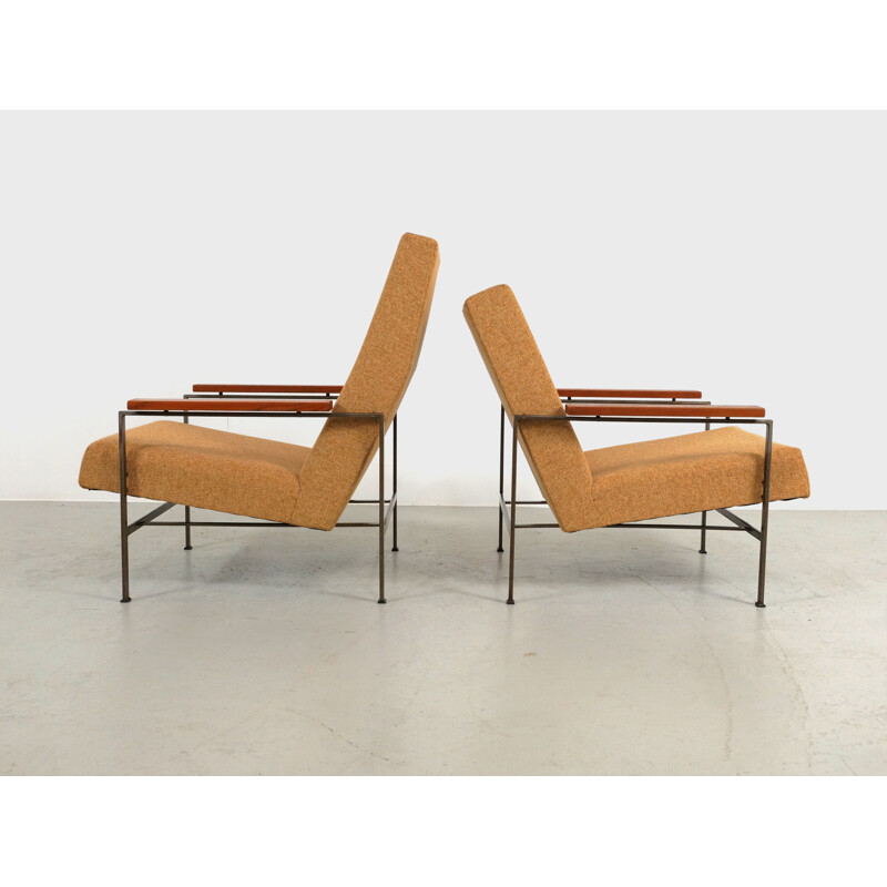 Dutch yellow easy chairs in metal and fabric by Rob Parry for Gelderland - 1960s