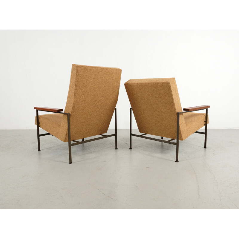 Dutch yellow easy chairs in metal and fabric by Rob Parry for Gelderland - 1960s