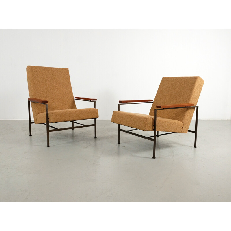 Dutch yellow easy chairs in metal and fabric by Rob Parry for Gelderland - 1960s