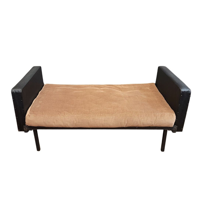 Vintage metal and faux leather daybed