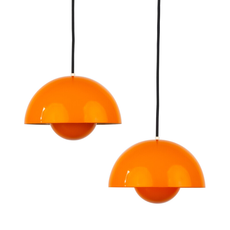 Pair of vintage Flowerpot pendant lamp by Verner Panton for Louis Poulsen, Denmark 1968