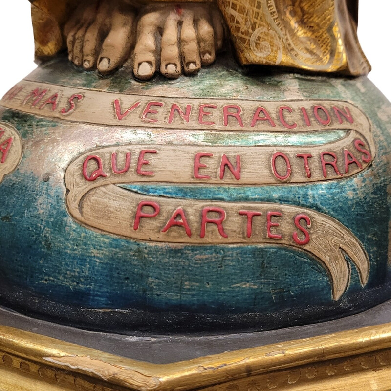 Vintage sculpture of the Sacred Heart of Jesus in wood pulp, Spain