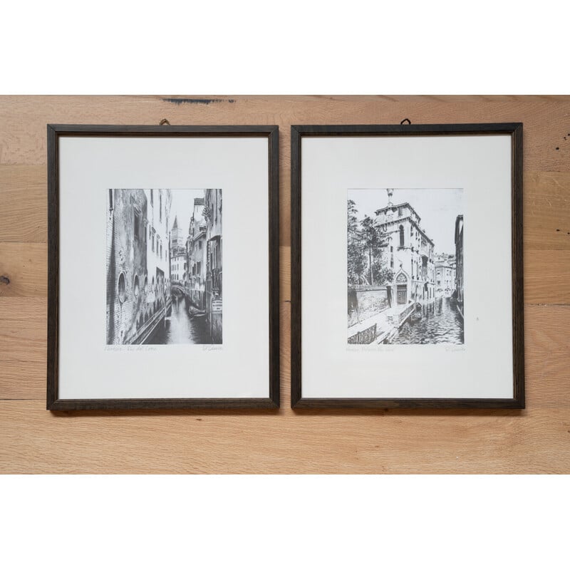 Paar vintage hout- en glaszeefdrukken door Nicholas d'Amico, 1980