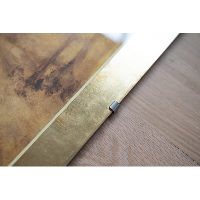 Par de impressões vintage em aguarela e folha de ouro em madeira e vidro, 1980