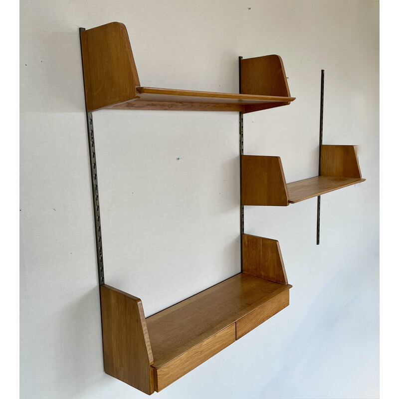 Set of 3 vintage oak shelves by Marcel Gascoin for Arhec, 1950