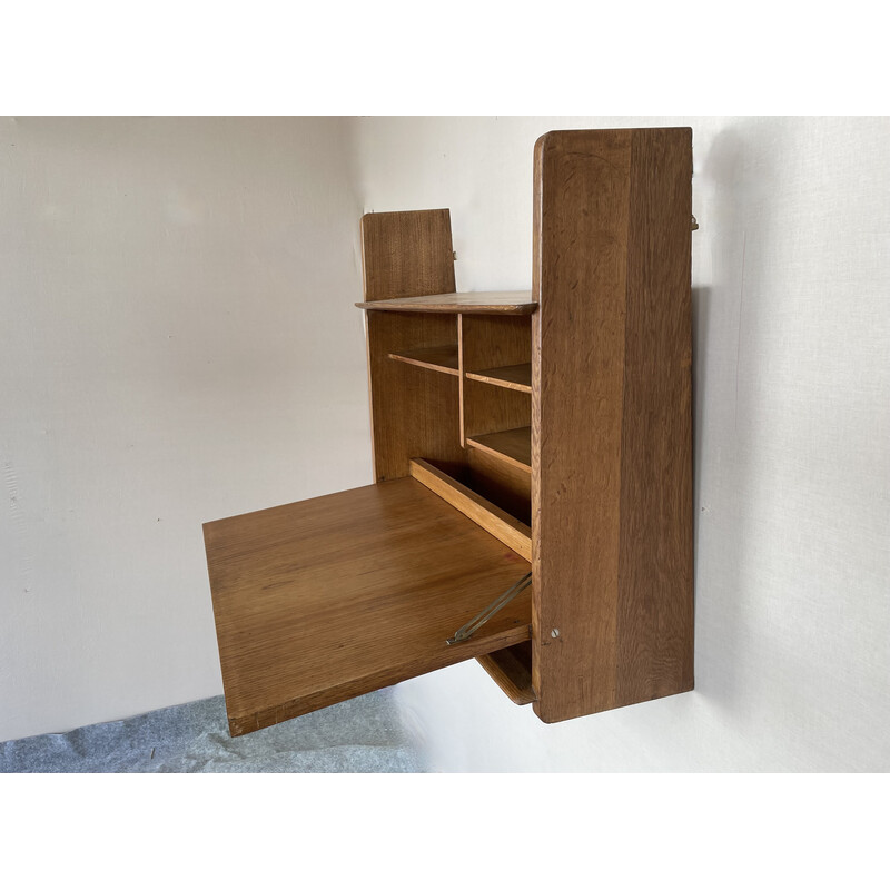 Vintage oak hanging secretary desk by Marcel Gascoin for Arhec, 1950