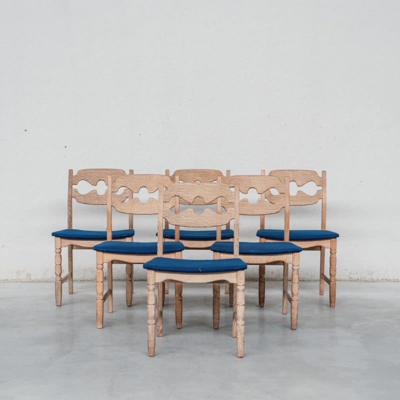 Set of 6 vintage "Razor back" oak dining chairs by Henning Kjaernulf, Denmark 1960