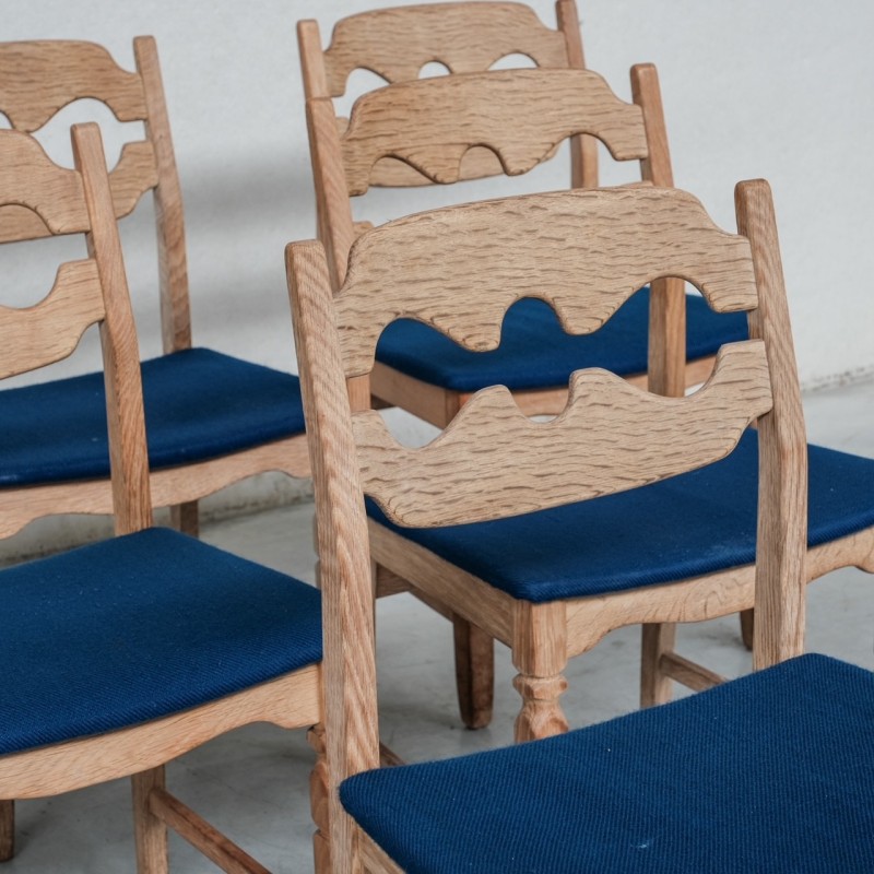 Lot de 6 chaises à repas vintage "Razor back" en chêne par Henning Kjaernulf, Danemark 1960