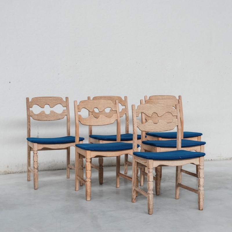 Set of 6 vintage "Razor back" oak dining chairs by Henning Kjaernulf, Denmark 1960