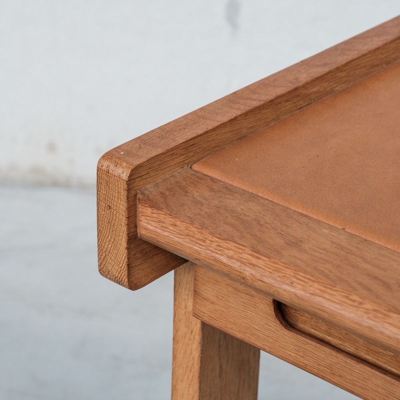 Vintage oak and leather desk by Guillerme et Chambron, France 1960