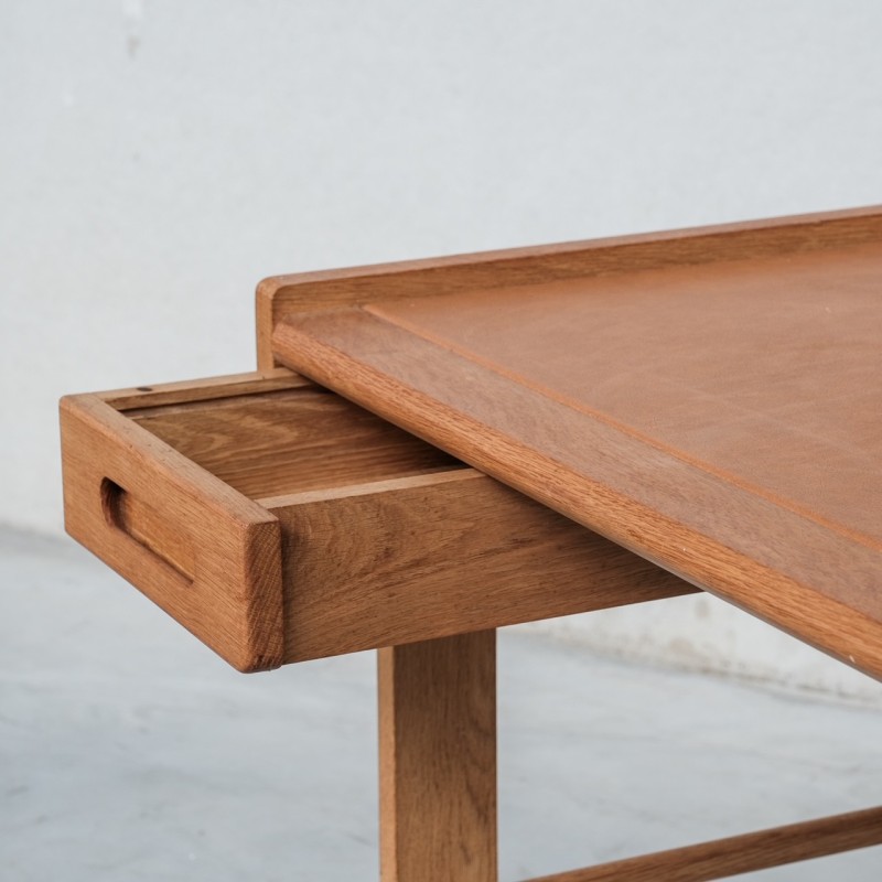 Vintage oak and leather desk by Guillerme et Chambron, France 1960