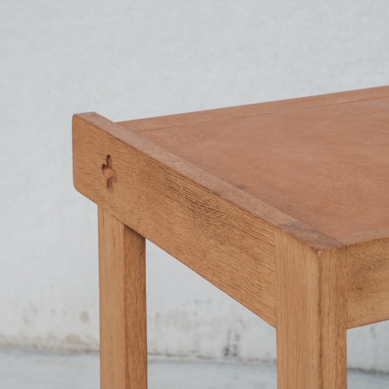 Vintage oak and leather desk by Guillerme et Chambron, France 1960