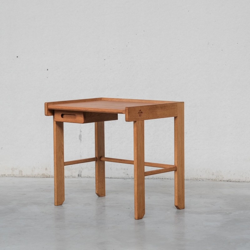 Vintage oak and leather desk by Guillerme et Chambron, France 1960