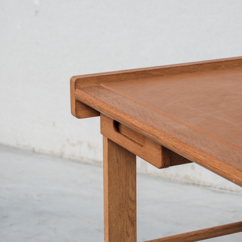 Vintage oak and leather desk by Guillerme et Chambron, France 1960