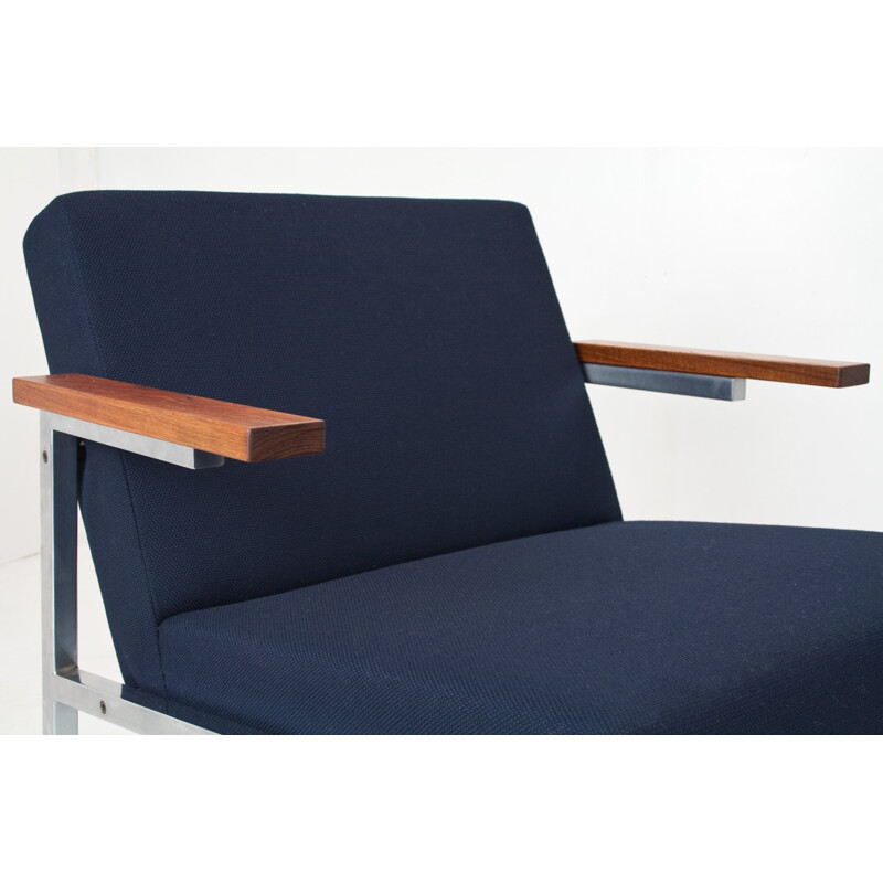 Blue easy chair in chromium and wool by Martin Visser - 1960s