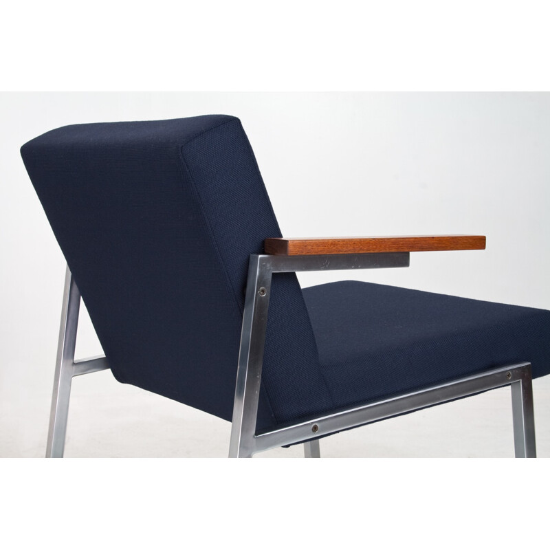 Blue easy chair in chromium and wool by Martin Visser - 1960s