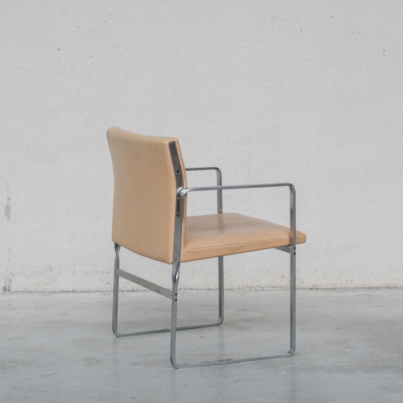 Set of 6 vintage "JH811" dining chairs in steel and leather by Hans J Wegner, Denmark 1950
