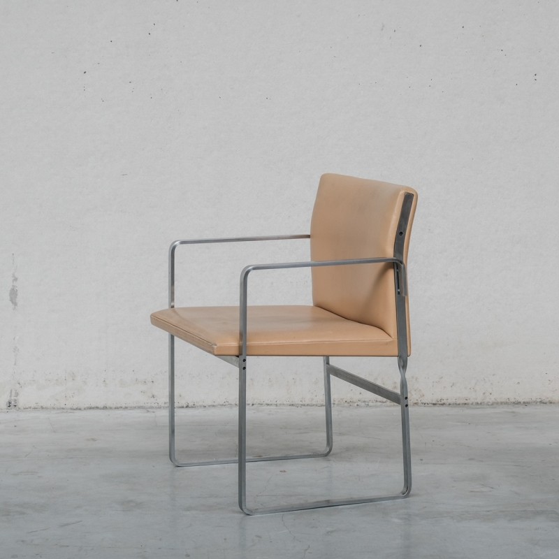 Set of 6 vintage "JH811" dining chairs in steel and leather by Hans J Wegner, Denmark 1950