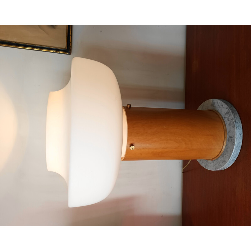 Vintage desk lamp in opaline glass and wood, 1970