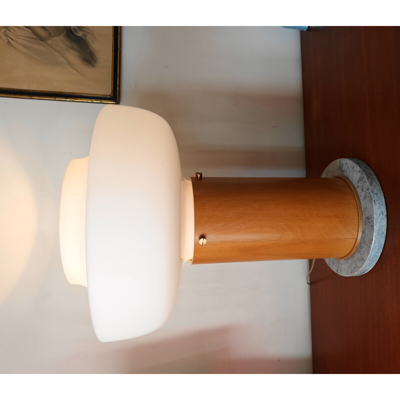 Vintage desk lamp in opaline glass and wood, 1970