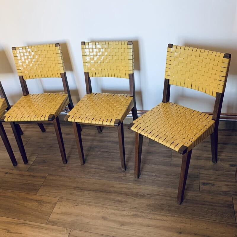 Set of 4 vintage "666 wsp" stained maple chairs by Jens Risom for Hans G Knoll, 1950