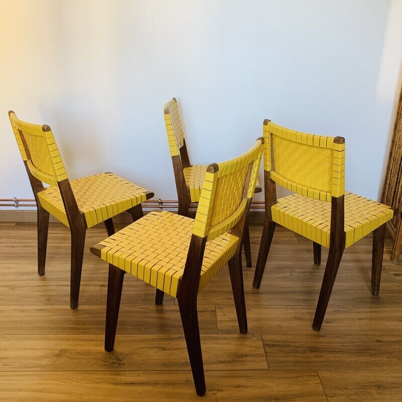 Set of 4 vintage "666 wsp" stained maple chairs by Jens Risom for Hans G Knoll, 1950