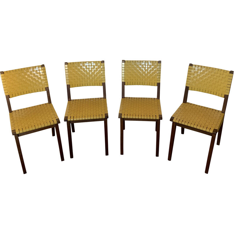 Conjunto de 4 cadeiras vintage "666 wsp" em ácer manchado, de Jens Risom para Hans G Knoll, 1950