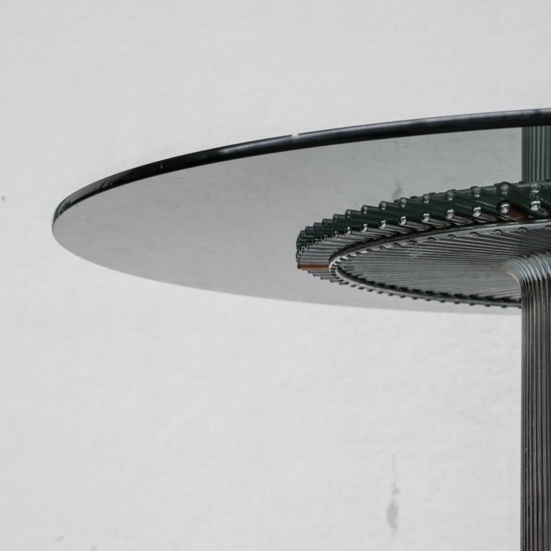 Vintage Space Age dining table with smoked glass top by Gastone Rinaldi for Rima, Italy 1970