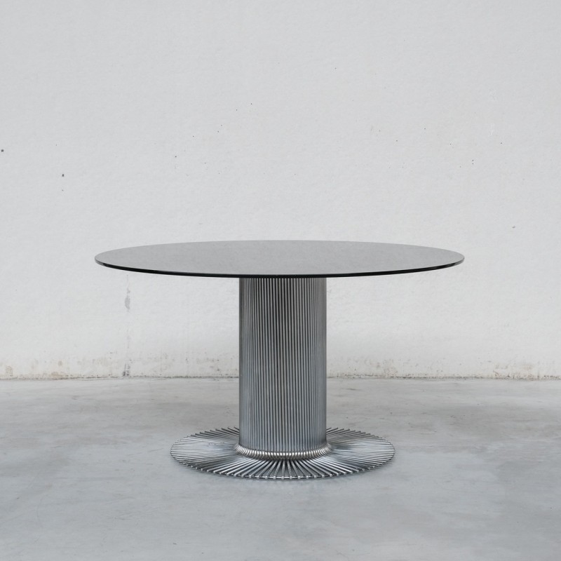 Vintage Space Age dining table with smoked glass top by Gastone Rinaldi for Rima, Italy 1970