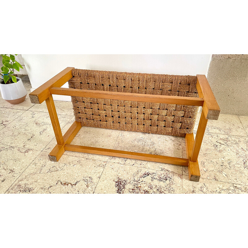 Vintage bench stool in solid beech and rope