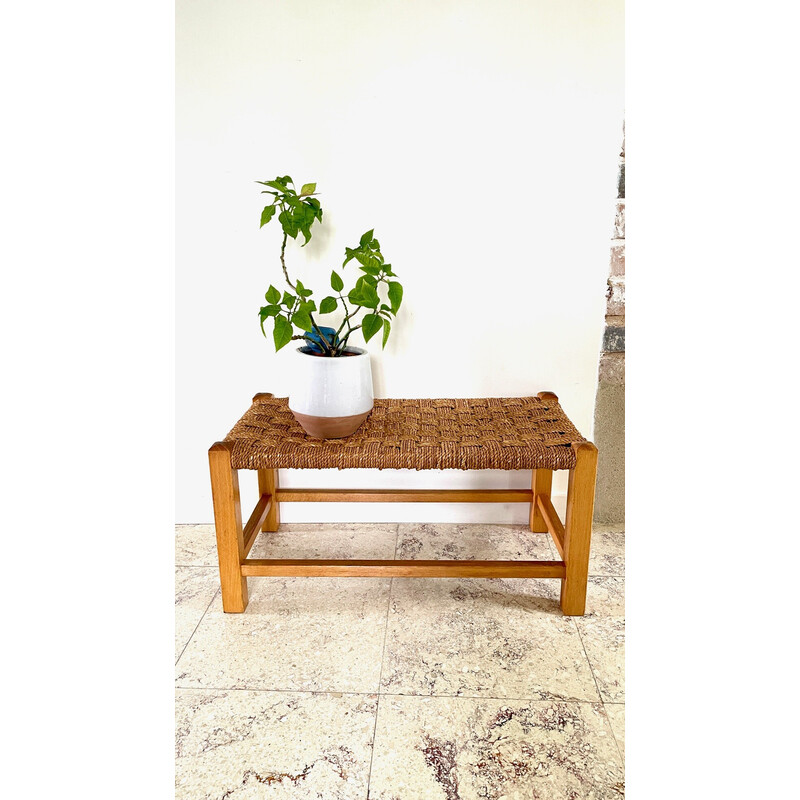 Vintage bench stool in solid beech and rope
