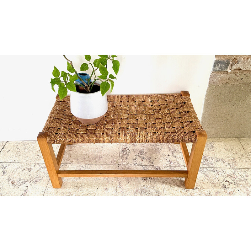 Tabouret banc vintage en hêtre massif et corde