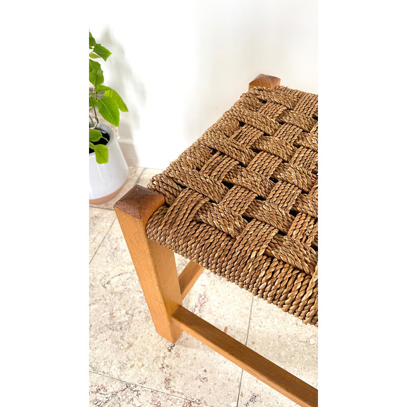 Vintage bench stool in solid beech and rope