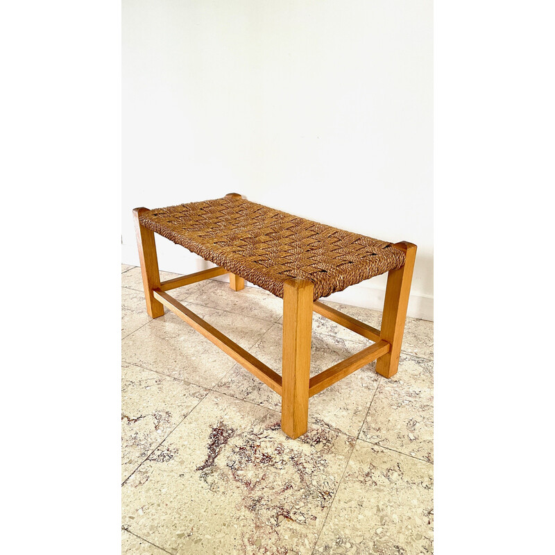 Vintage bench stool in solid beech and rope