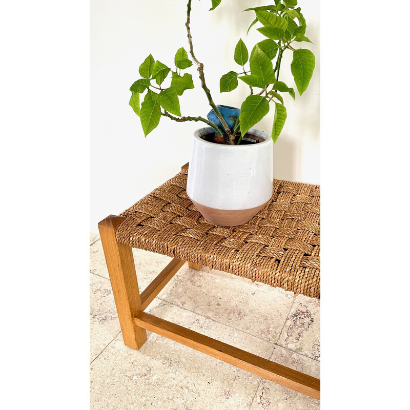 Tabouret banc vintage en hêtre massif et corde