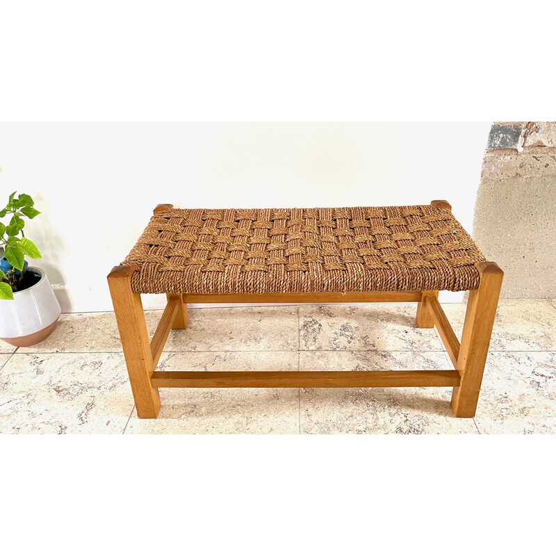 Tabouret banc vintage en hêtre massif et corde