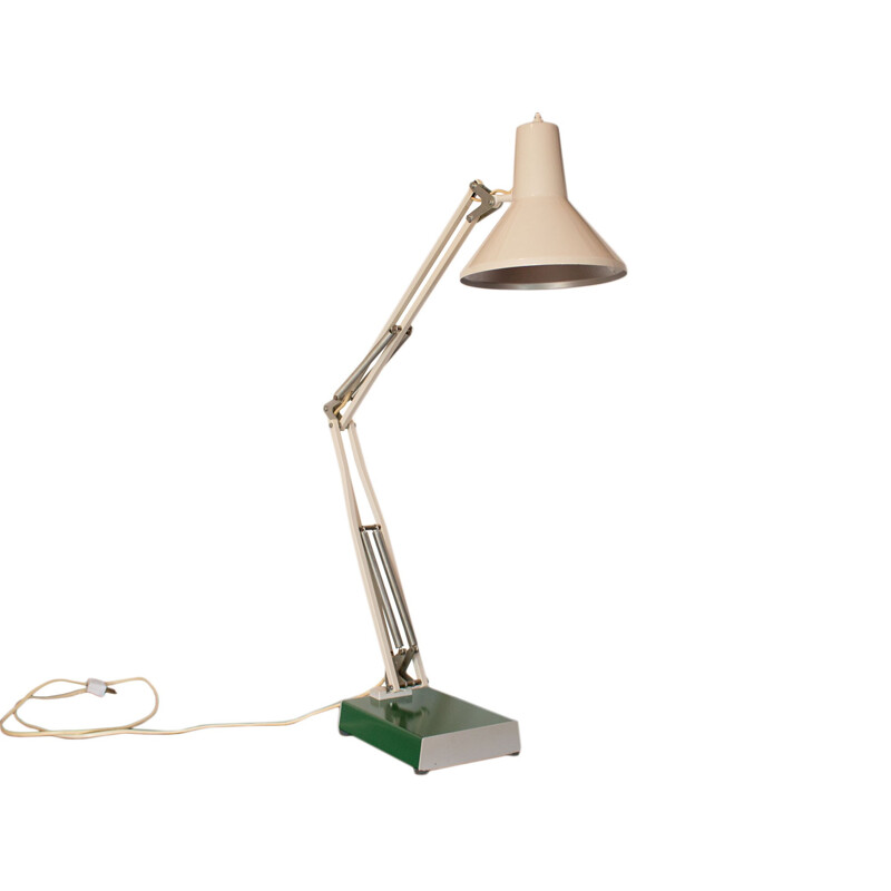 Vintage white metal architect desk lamp by HCF, Denmark 1970