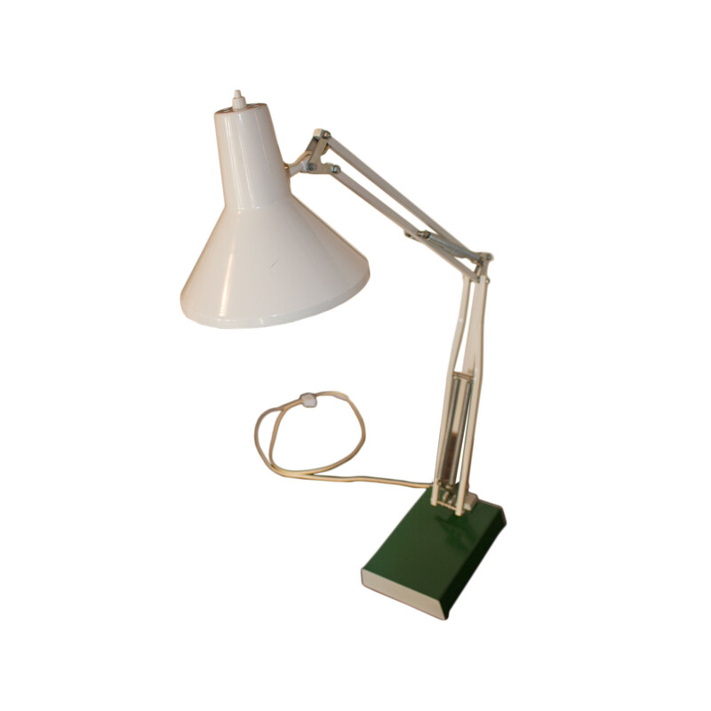 Vintage white metal architect desk lamp by HCF, Denmark 1970