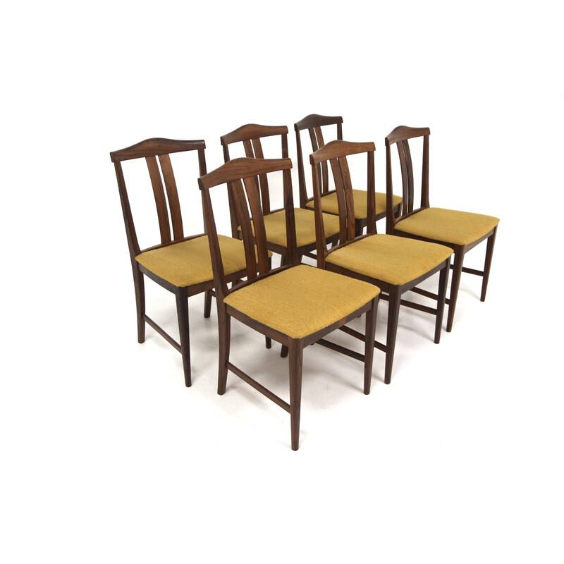Set of 6 vintage chairs in rosewood and fabric, Sweden 1960