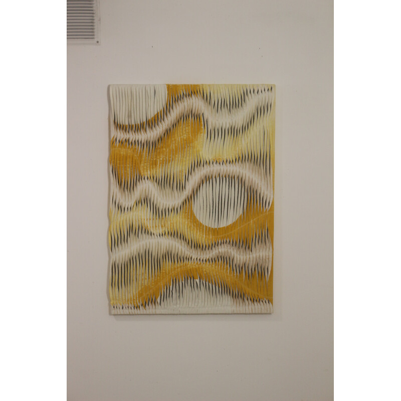 Vintage painting with wave and relief effect by pleating in shades of yellow