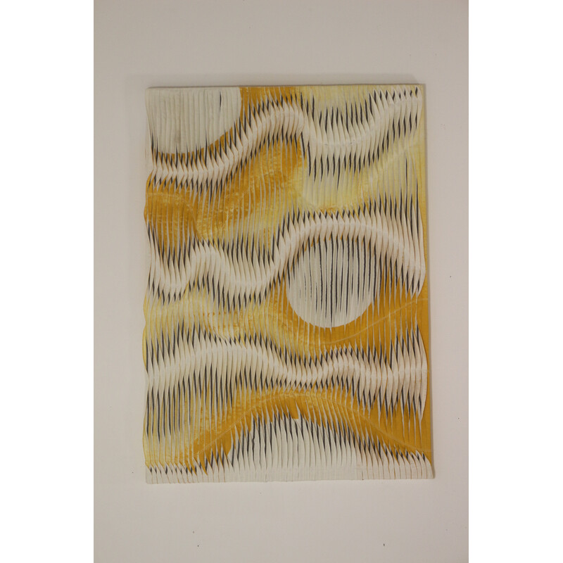 Vintage painting with wave and relief effect by pleating in shades of yellow