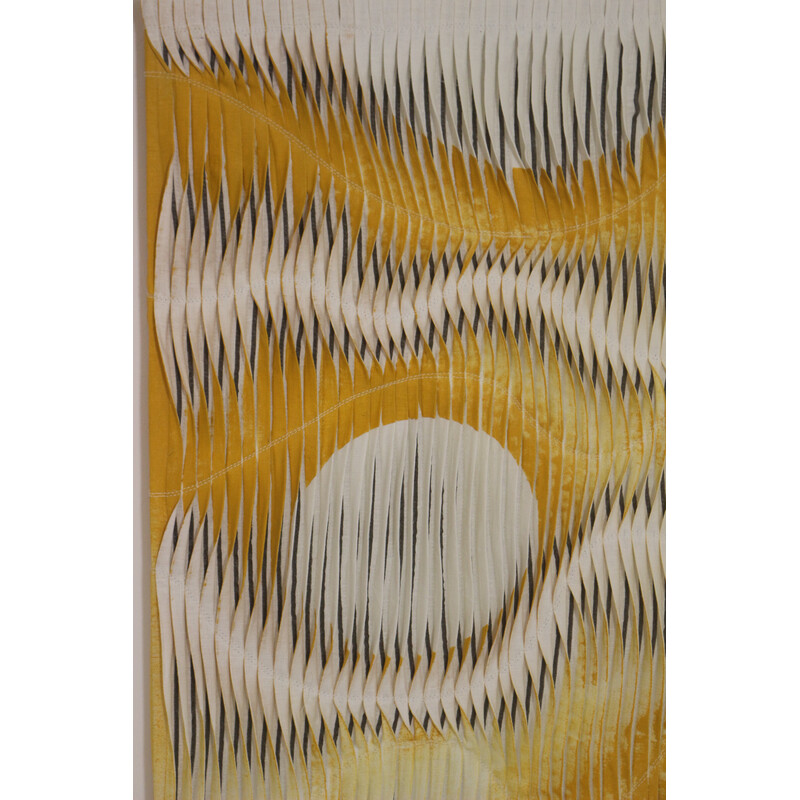 Vintage painting with wave and relief effect by pleating in shades of yellow